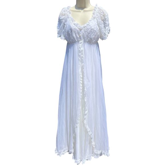60s 70s Tosca Lingerie Chiffon Lace Bridal Peignoir Set Nightgown Robe Large - Picture 5 of 8